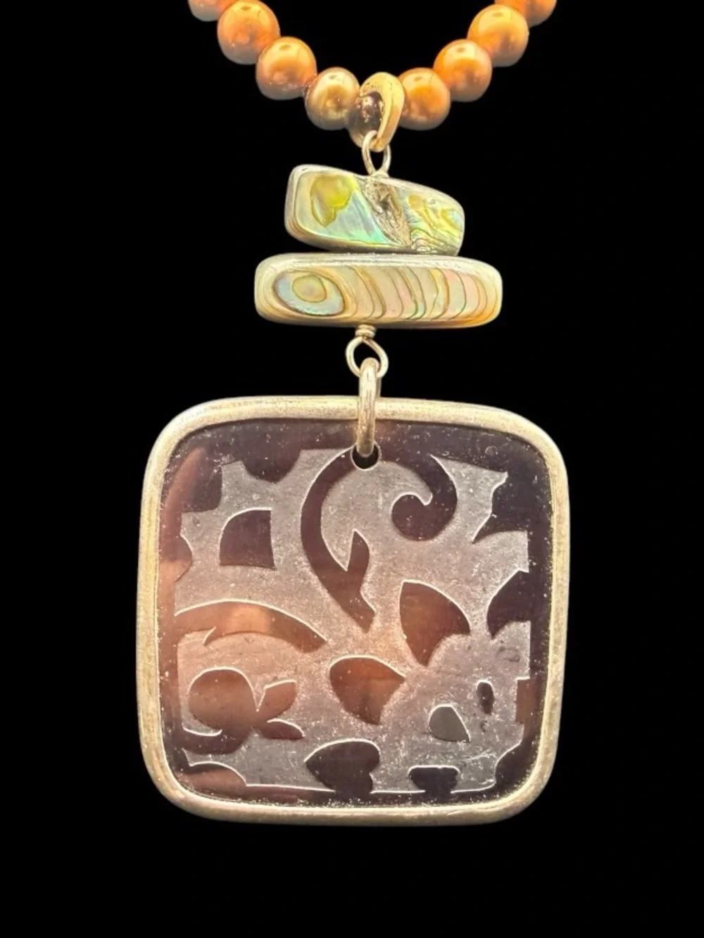 Silpada Handcrafted Brown Bead Pendant Necklace with Filigree Accent - Picture 3 of 5